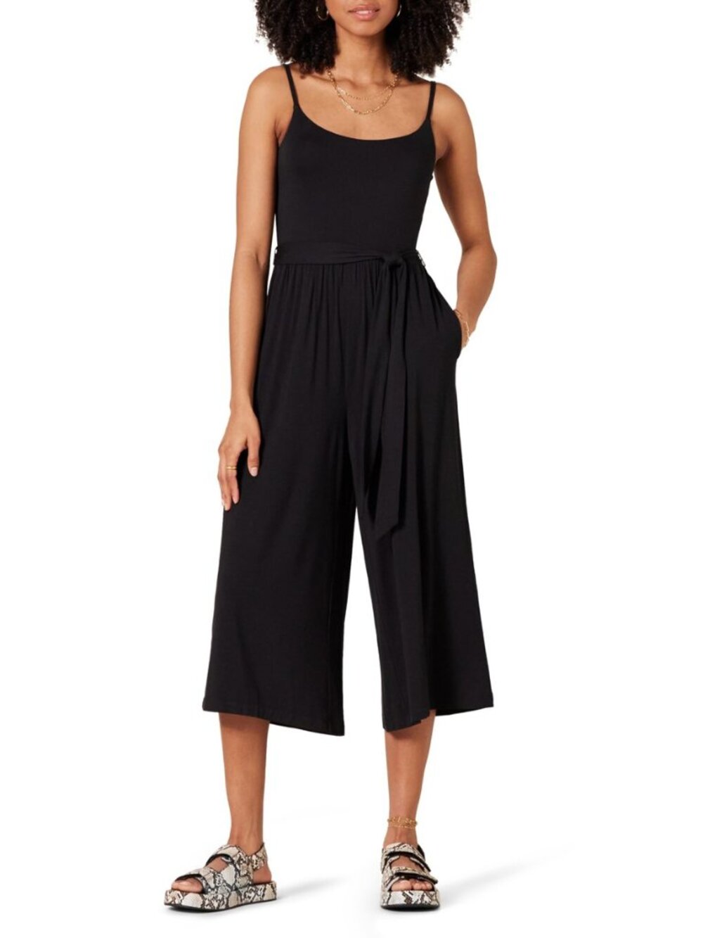 Women's Jersey Cami Cropped Wide Leg Jumpsuit with Adjustable Straps